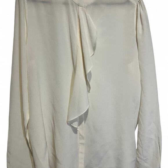 Reiss 100% Silk Ivory Ruffle Front Blouse Button Up Shirt Long Sleeve Women 10 - Picture 2 of 7
